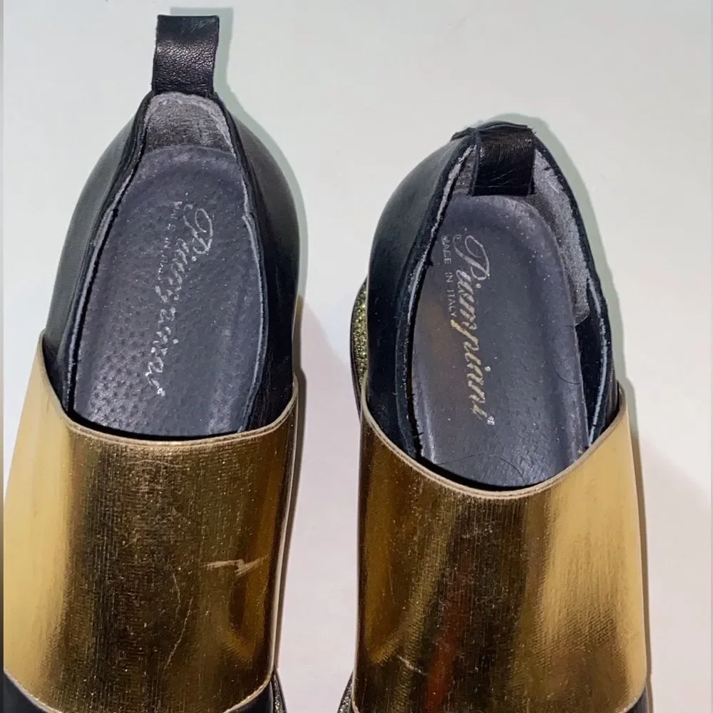 Piampiani Made In Italy Chic Black and Gold Women's Loafers Size 39
